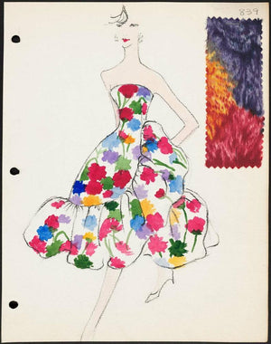 1958 Arnold Scaasi Couture Colorful Floral Silk Strapless Dress & Swing Jacket