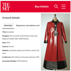 1969 Pierre Cardin Documented Red & Black Vinyl Space-Age Mod Maxi Coat