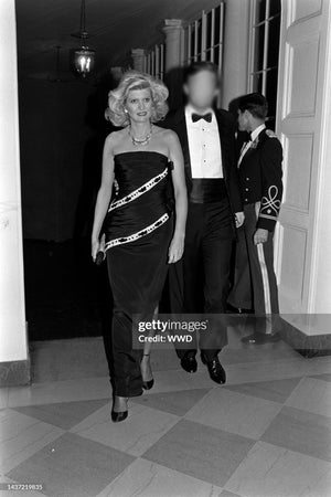 1984 Galanos Couture Crystal Beaded Black Silk Strapless Corset Hourglass Gown