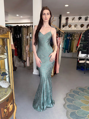 1999 Christian Dior by John Galliano Metallic Teal Blue Lamé Silk Bias-Cut Slip Gown