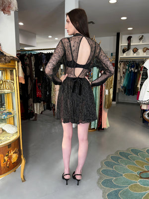 1987 Azzedine Alaia Naomi Campbell Featured Runway Sheer Lace Mini Dress