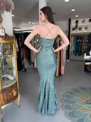 1999 Christian Dior by John Galliano Metallic Teal Blue Lamé Silk Bias-Cut Slip Gown