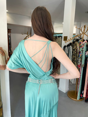 2008 Christian Dior by John Galliano Runway Turquoise Crystal Cabochons Beaded Statement Belt