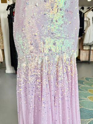 2012 Blumarine Runway Iridescent Lilac Pink Fully Sequin Cut-Out Hourglass Mermaid Gown
