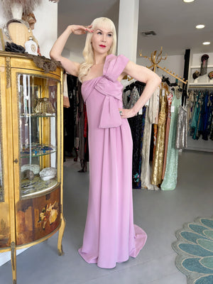 2001 Yves Saint Laurent Haute Couture Runway Lilac Silk Sculptural Asymmetric Gown
