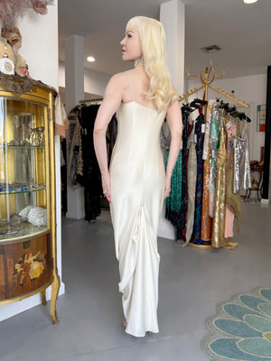 1999 John Galliano ‘Ballets Russes’ Collection Ivory Silk Ruched Bias-Cut Trained Slip Gown