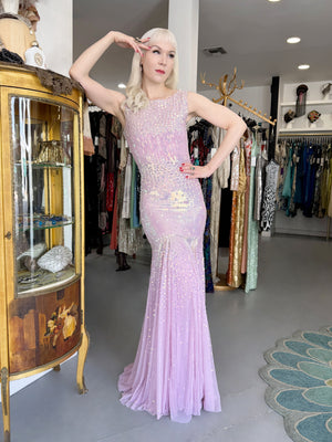 2012 Blumarine Runway Iridescent Lilac Pink Fully Sequin Cut-Out Hourglass Mermaid Gown