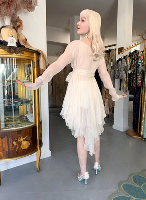 1991 Dolce & Gabbana Runway Ivory Silk Belted Sash Tiered Babydoll Mini Dress