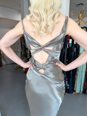2004 Christian Dior by John Galliano Rare Sample Metallic Silk Lamé Bias-Cut High Slit Gown