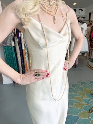 1999 John Galliano ‘Ballets Russes’ Collection Ivory Silk Ruched Bias-Cut Trained Slip Gown