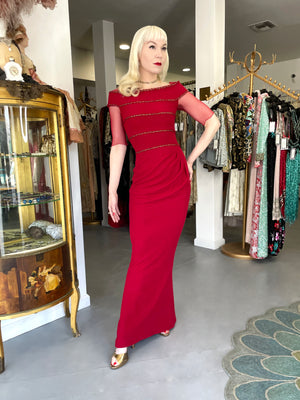 2010 Chanel by Karl Lagerfeld 'Coco on the Lido' Ruby Red Silk-Wool Hourglass Gown