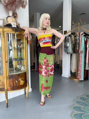 1996 Jean Paul Gaultier Cyberbaba 'Sex and the City' Graphic Silk Bustier Dress