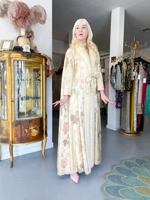 1965 Nina Ricci Haute Couture Documented Pink Silk-Brocade & Mink Fur Maxi Coat