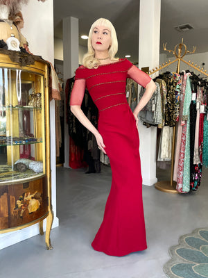 2010 Chanel by Karl Lagerfeld 'Coco on the Lido' Ruby Red Silk-Wool Hourglass Gown