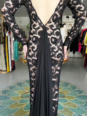 1998 Hanae Mori Haute Couture Beaded Sheer Lace & Chiffon Hourglass Gown