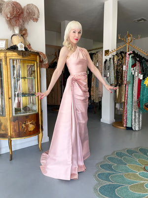 2007 Christian Dior by John Galliano Blush Pink Silk Asymmetric Sculptural Gown