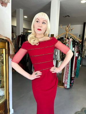 2010 Chanel by Karl Lagerfeld 'Coco on the Lido' Ruby Red Silk-Wool Hourglass Gown