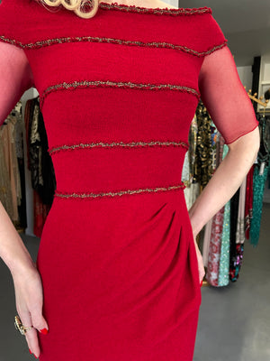 2010 Chanel by Karl Lagerfeld 'Coco on the Lido' Ruby Red Silk-Wool Hourglass Gown