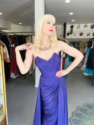1950's Gigliola Curiel Couture Pleated Purple Silk Chiffon Strapless Goddess Gown