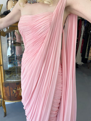 1958 Jean Dessès Haute Couture Attributed Pink Ruched Chiffon Goddess Gown