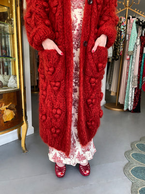 1999 Christian Dior by John Galliano Wine Red Wool Knit Shawl-Collar Sweater Coat