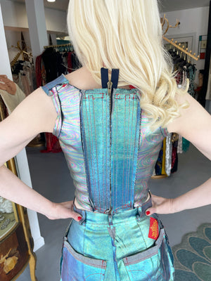 1993 Vivienne Westwood Runway Metallic Denim Corset Bustier Top & Pants