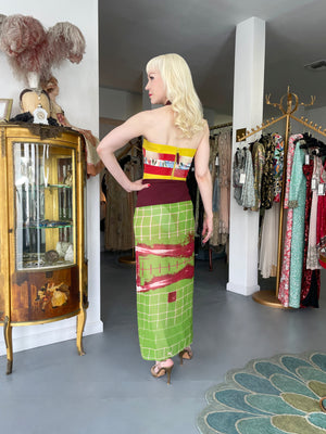 1996 Jean Paul Gaultier Cyberbaba 'Sex and the City' Graphic Silk Bustier Dress