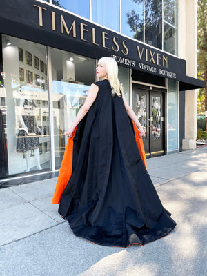 1950's Yma Sumac Custom Couture Black & Orange Silk Hourglass Gown Ensemble