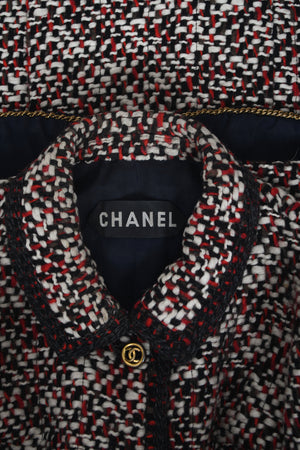 1973 Chanel Haute Couture Red Black Ivory Wool Tweed Jacket & Skirt Suit