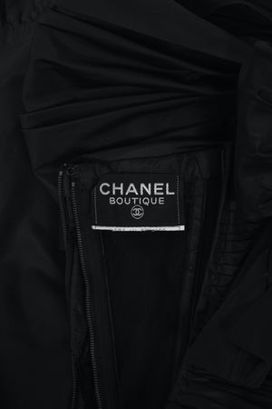 1986 Chanel Documented Runway Black Pleated Silk One-Shoulder Hourglass Gown
