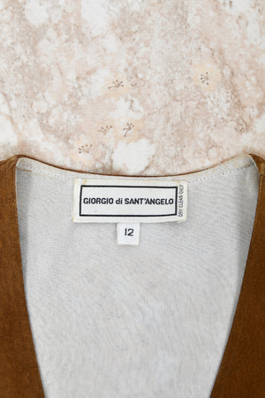 1971 Giorgio Sant' Angelo Watercolor Chiffon & Suede Angel-Sleeve Wrap Dress