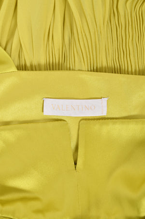 2005 Valentino Runway Chartreuse Yellow Silk Shelf-Bust Bustier High Slit Gown