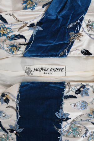 1956 Jacques Griffe Haute Couture Documented Embroidered Beaded Ivory Satin Gown