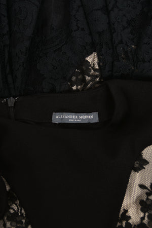 2010 Alexander McQueen Lifetime Black Crepe & Sheer Illusion Lace High-Low Gown