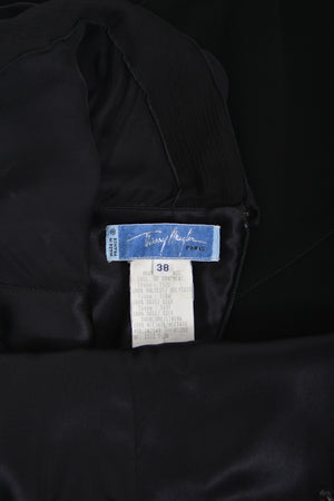 1998 Thierry Mugler Documented Runway Sheer Black Silk Asymmetric High-Slit Gown