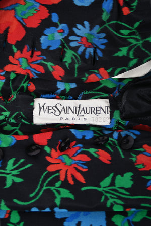 1972 Yves Saint Laurent Haute Couture Documented Floral Silk Collar Cuff Gown