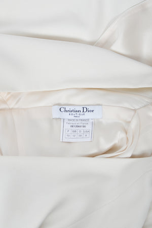 2000 Christian Dior by John Galliano Ivory Crepe Cut-Out Asymmetric Draped Dress