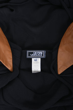 2001 Versace Couture Documented Runway Black Sheer Silk & Leather Bias-Cut Gown