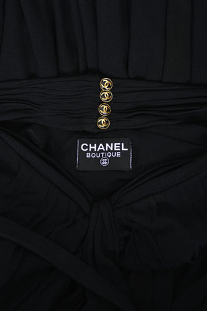 1995 Chanel by Karl Lagerfeld Iconic Runway Campaign Black Cut-Out High Slit Maxi Dress