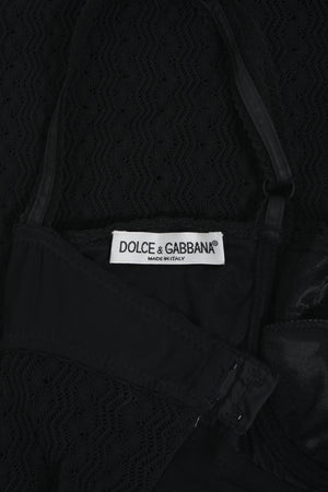 1997 Dolce & Gabbana Black Stretch Silk Knit Hourglass Built-In Bra Gown