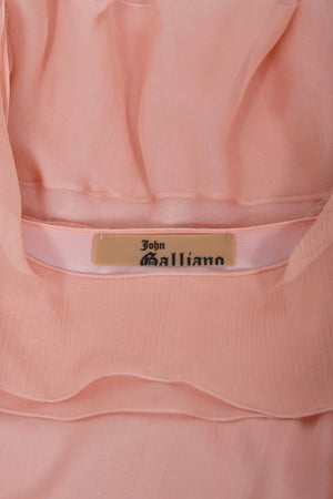 2008 John Galliano Pale Pink Semi-Sheer Silk Draped Ruffle Bias-Cut Gown