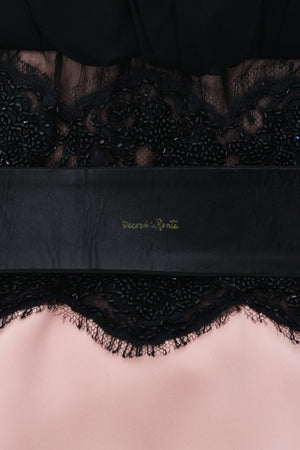 1986 Oscar de la Renta Documented Runway Black Sheer Chiffon & Pink Silk Gown