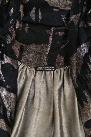 1920's Liberty & Co Couture Metallic Gold Lamé Silk Art-Deco Motif Cape