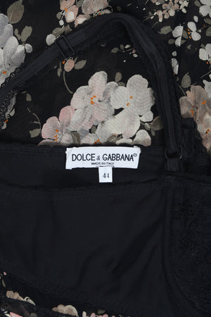 1997 Dolce & Gabbana Sheer Floral Chiffon & Lace Built-In Bra Slip Dress