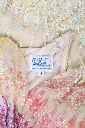 1990's Mike Benet Rainbow Sequin Silk Asymmetric Hourglass Versace-Like Gown