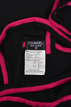 1994 Chanel by Karl Lagerfeld Black Sheer Silk Chiffon Pink Cashmere Trimmed Maxi Dress w/ Shawl