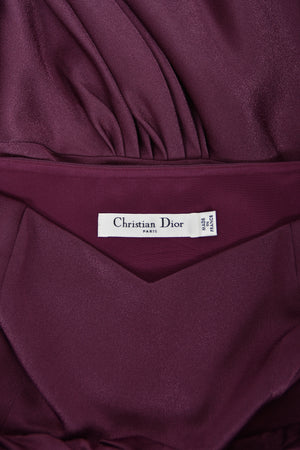 2000 Christian Dior by John Galliano Purple Silk Sheer-Sleeve Asymmetric Draped Gown