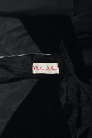 1958 Philip Hulitar 'Old Hollywood' Black Silk & Velvet Hourglass Fishtail Dress