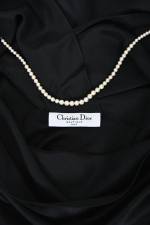 2004 Christian Dior by John Galliano Black Silk Backless Draped Pearls Bias-Cut Dress
