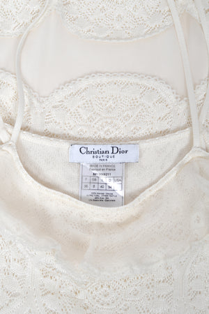 2005 Christian Dior by John Galliano Ivory Knit Appliqué Sheer Silk Fitted Slip Dress